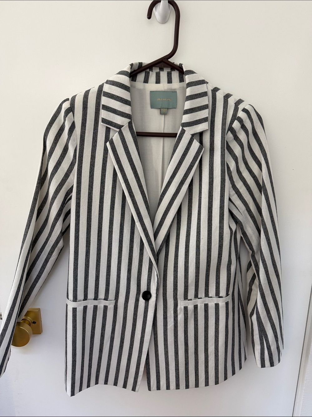 Skies Are Blue Black and White Vertical Stripe Blazer